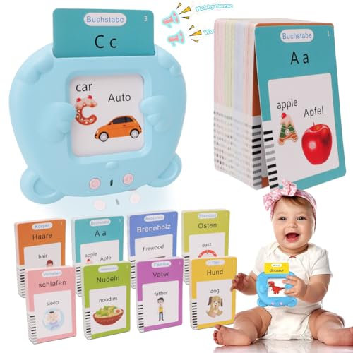 RANJIMA Sprechende Flash-Karten, 255 Blätter 510 Wörter, Sprechende Flash Karten Lernspielzeug für 1-6 Jahre Alt, Deutsch Lernen Lernkarten für Kinder, Vorschule Geschenk Spielzeug für Mädchen Jungen