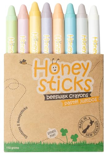 Honeysticks Crayons géants (paquet 8) – Couleurs pastel – Crayons non toxiques pour enfants – 100% cire d'abeille pure, couleurs de qualité alimentaire – Grands crayon, faciles à tenir et à utiliser