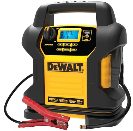 DEWALT DXAEJ14 Digital Portable Power Station Jump Starter - 1600 Peak Amps with 120 PSI Compressor for Tires, Sports Equipment & Bikes, 15W USB-A and 25W USB-C Power
