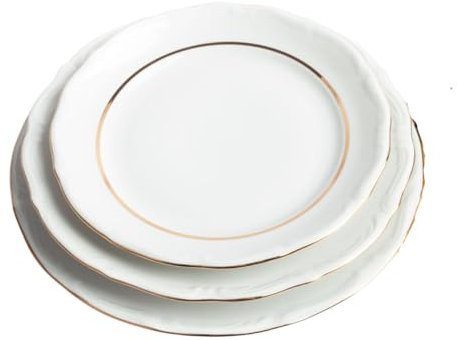 FranquiHOgar Service de table en porcelaine Rhein 18 assiettes avec bords dorés - pour 6 personnes - Élégance qualité CRC