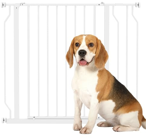 PawHut Dog Gate Wide Stair Gate w/ Door Pressure Fit Pets Barrier for Doorway, Hallway, 76H x 75-95W cm - White