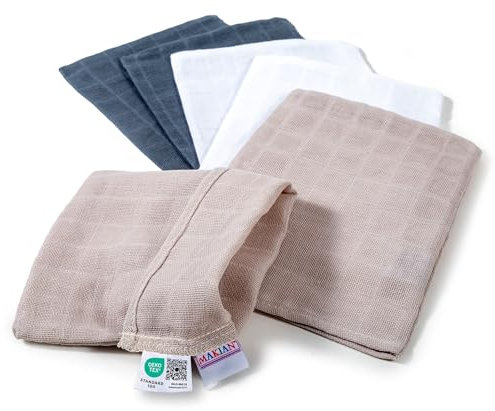 MAKIAN 6 Stück Baby Waschhandschuh klein, 15x20 cm - Waschlappen Set, Mullwaschhandschuh aus 100% Baumwolle, ÖkoTex Standard 100 geprüft - Graphit/Greige/Weiß