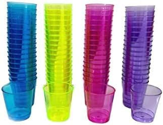 SHINE 72 Plastic Shot Glasses, Neon Plastic Shot Cups, Jelly Tastings Desserts, Weddings Birthday, 30ml, Set of 72, Reusable