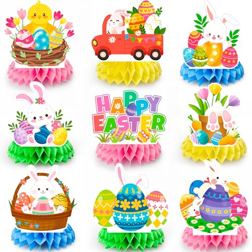 Huxolynifty Centrotavola per Feste di Pasqua, 9 Pezzi di Decorazioni per Feste di Pasqua/Uova di Pasqua di Coniglietto, centrotavola a Nido d'Ape per Decorazioni pasquali