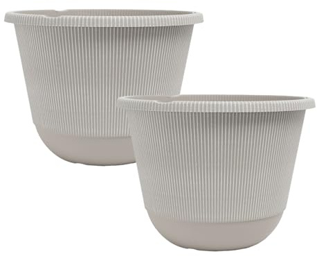 Fyne-Finds Round Grey Plastic Plant Pot 30cm,12inch Indoor 9L Garden Outdoor Flower Planter Cover Drainage Hole, UV & Frost Resistant (2)