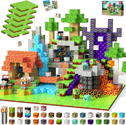 GraceDuck Bloques de Construcción Magnéticos -150 Piezas Magneticas Niños - Juego de Pistas Forestales con 6 Losas de Césped - Bloques Magneticos Juguetes Montessori STEM para Niños y Niñas de 3+ Años