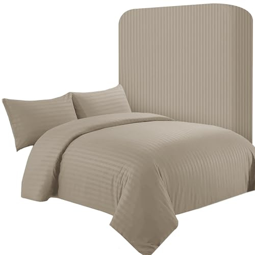 AR Ware Set copripiumino super king size in raso a righe, 4 pezzi, beige, morbido, set di biancheria da letto con 2 federe e 1 lenzuolo con angoli