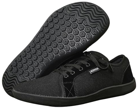 Barefoot Chaussures de course à pied larges et confortables à lacets pour homme - Baskets basses légères et antidérapantes en maille - Coupe large, Noir , adj