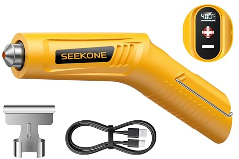 SEEKONE Mini Pistola ad Aria Calda Senza Fili, 4 Temperatura (Max 400 °C) con Funzione di Memoria, Pistola Termica a Batteria al Litio da 3,6 V, Ricarica USB, con Ugello Riflettore, per Artigianato