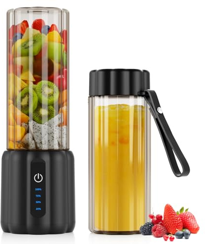 COKUNST Mini Batidora Portátil Licuadoras para Zumos y Batidos, 22000 RPM Trituradora de Alimentos con 6 Cuchillas, Batidora de Pie de 500 ml con Tapa de Viaje para Cocina, Gimnasio, Oficina