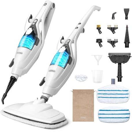 VonHaus 10-in-1 Steam Mop – 1500W Floor Steamer & Handheld Cleaner | Multi-Surface Chemical-Free Cleaning Electric Mop, 3 Steam Levels, 180° Swivel Head, 7m Power Cord, 350ml Tank & Attachments