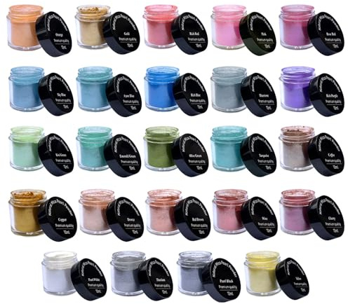 Pigment En Poudre De Mica – Pots De 10 G De Pigments Minéraux | 24 Couleurs Poudre Chatoyante Facile À Mélanger | Crée Des Nuances Lumineuses Personnalisées Pour Les Bougies De Savon En Résine Et Les