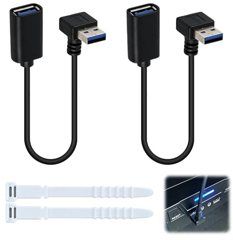 Wxuiqaz 2 st USB 3.0-förlängningskabel, USB 3.0-förlängningskabel, USB-A-hane till hona, 90°-adapter med guldpläterade kontakter, för HDTV bärbar USB-nyckel, 30 cm, svart