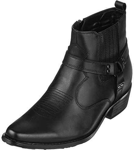 CALTO Chaussures montantes invisibles pour homme – Bottes de cowboy en cuir de qualité supérieure avec fermeture éclair – 9,1 cm de haut