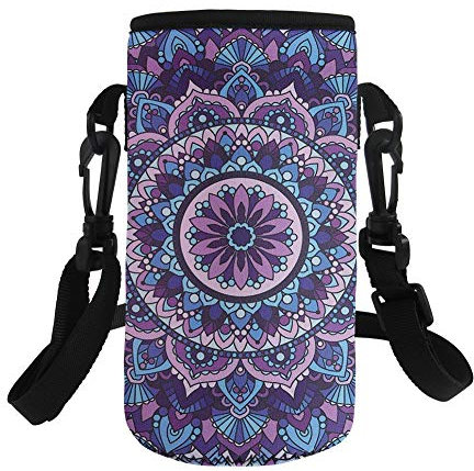 Pizding Funda para botella de agua de 500 ml, con correa de hombro flexible, aislada, para botella de diámetro de menos 8 cm, para llevar botella de acero inoxidable o plástico Mandala Flower