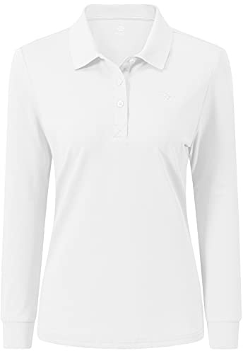 AjezMax Femmes Polo à Manches Longues en Coton pour Sportif d'hiver Chaud pour Le Golf Tops Blanc «X-Large»