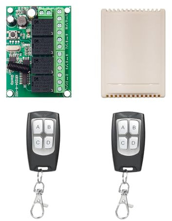 QIACHIP 433MHz RF Funk Fernbedienung Schalter Kabellos 4 Kanäle Relais 12V 24V Empfänger mit 2 Sendern für Motor Garagentor Licht Elektrische Vorhang