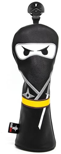 Golf Wood Head Cover - Embroidered Ninja Design Driver and Fairway Headcover - Leather Hand-Made for All Golf Wood Clubs
