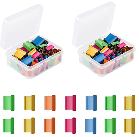 KINBOM 100 Piezas Clam Clip, Binder Clips Pequeños Paper Clamps Trabajo con Dispensadores de Clip Almeja para Fijar Hojas Sueltas Papel Escritorio Oficina Hogar Escuela (Vistoso)