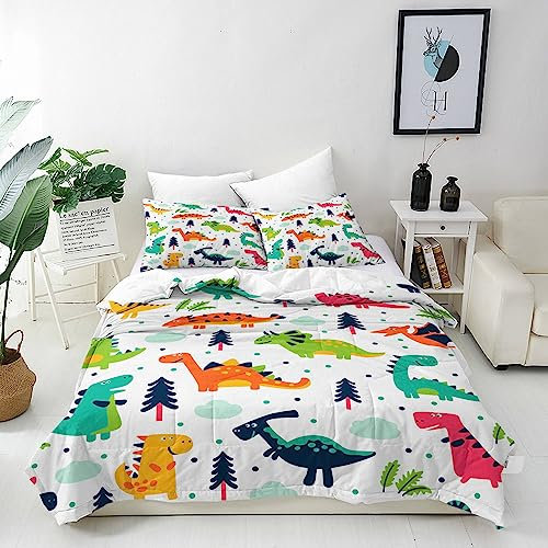 ANHOPE Cartoon Tier Dinosaurier Bettwäsche Set 3 Teilig Bettbezug 135x200 cm + 2 Kissenbezug 50x70 cm Weich Microfaser Bettbezüge mit Reißverschluss Bettdeckenbezug Set für Kinder Jungen Mädchen