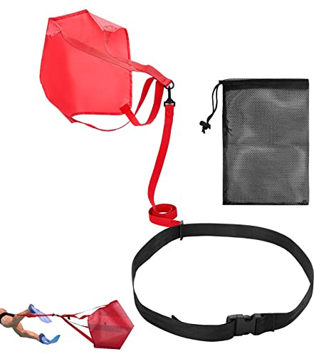 Paracaídas de natación, Cinturones de Arrastre Ajustables para Entrenamiento de natación, Dispositivo de Entrenamiento de Fuerza para Piscina de tracción con Bolsillo de Malla para Adultos y niños