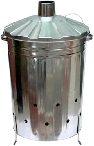 Best House | 90L Galvanised Metal Incinerator | Height : 35.8/91cm Diameter : 18/46cm | With Lid and Ventilation Holes | Durable Garden Waste Fire Burner for Leaves, Paper, Wood | - (Pack of 1)