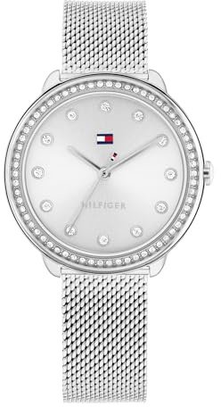 Tommy Hilfiger Montre à Mouvement à Quartz Trois Aiguilles pour Femme avec Bracelet Milanais en Acier Inoxydable Argenté - 1782698