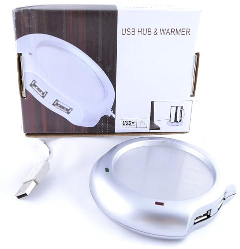 REY Calentador Taza HUB 4 Puertos USB, Pc, Portátil, Calienta Tazas