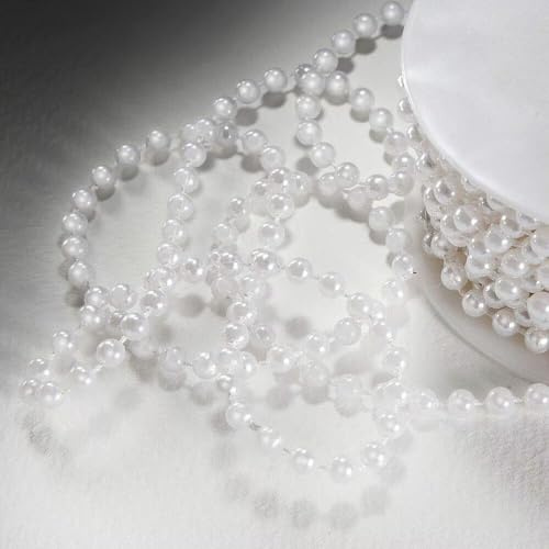 EliteKoopers 2m White Pearl Beads On String 8mm Chain Ribbon for Craft, Cake, Wedding Decoration