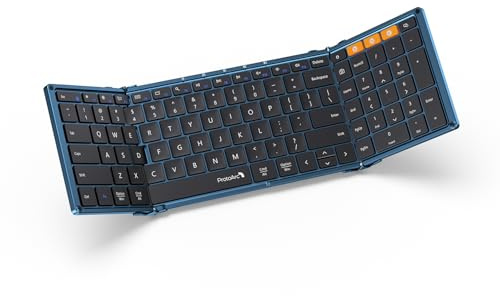 ProtoArc Foldable Bluetooth Keyboard, XK01 Full-Size Portable Wireless Keyboard for Travel, 105 Keys, 0.65 Keycaps, Multi-Device Sync for iPad Tablet Smartphone Laptop PC Windows iOS Android, Blue