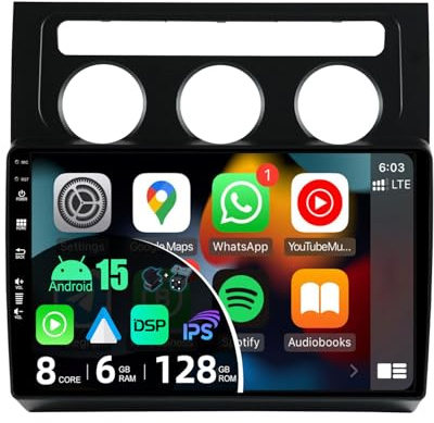BXLIYER - [8-Core, 6G+128G] - Android 15 IPS Autoradio pour VW Touran (2003-2010) - sans Fil Carplay + Android Auto - LED Caméra + MIC - 2 Din 10.1 Pouce - DSP Dab Volant WLAN 360-CAM Fast-Boot 4G