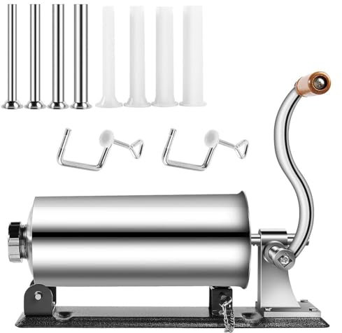 Insaccatrice Orizzontale per Salsicce, Riempitrice Manuale per Ripieno di Carne 3L/4L con 8 Tubi di Riempimento, Macchina per Riempire Salsicce in Acciaio Inossidabile, per Cucina Commerciale e Uso D