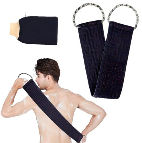 Rückenschrubber und Peelinghandschuh, Exfoliating Gloves, Duschbürste Rücken, Waschhilfe Entfernen Abgestorbener Doppelseitiger, 2 Stück Badezubehör für Damen Herren, Bad und Dusche(Navyblau)