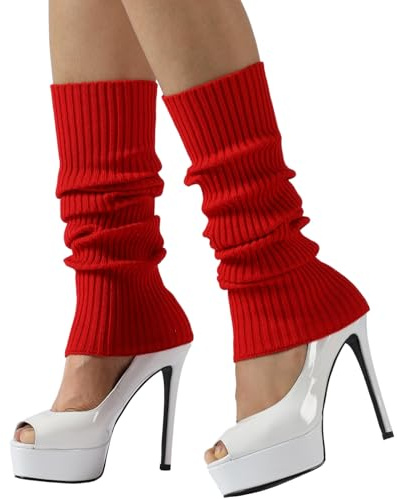 Nanxson Jambières Guêtres pour Femmes d'Hiver Tricoté Chauffe-jambes pour la Danse Ballet Yoga 80s Accessoires (A-Rouge)