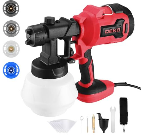 Pistola de Pintura Eléctrica HVLP 700W DEKOPRO: para Hogar,Muebles, Jardín,4 Boquillas,3 Patrones, 800 ml,Roja