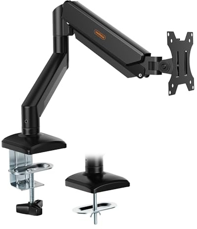 VonHaus Single Monitor Arm Desk Mount for 10 to 32 Inch Screens, Height Adjustable Gas Spring Monitor Clamp with Tilt, Swivel & Rotate, VESA 75 & 100mm