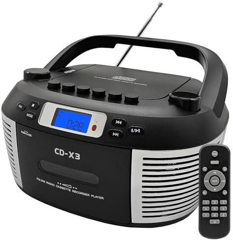 CTDZLED Portable CD Player and Cassette Player with Remote Control, FM AM Radio, USB Playback, Bluetooth Speaker, Recording Function, Battery/AC Powered for Elderly