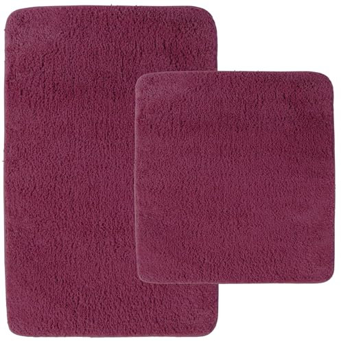 NYVI Badematten Set 2 teilig NYVISpa Lasalle 45x50 + 50x80 cm Lila Badematte & WC-Vorleger - Badezimmerteppich Set - rutschfest, Saugfähig, Schnell Trocknend, Fußbodenheizung geeignet, Oeko-TEX