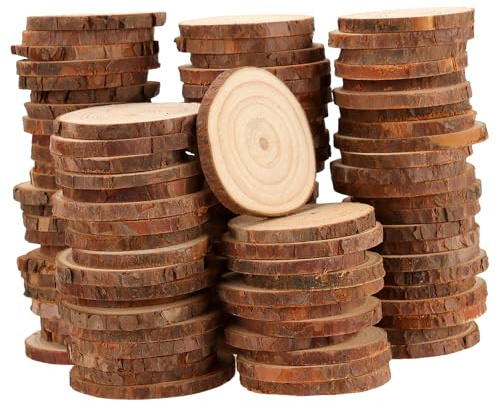 JIAYUET 100 Pieces 6-7cm Natural Wood Log Slices,0.5cm Thick Unfinished Round Wooden Discs for Craft Christmas Decorations Ornaments Wedding Coaster