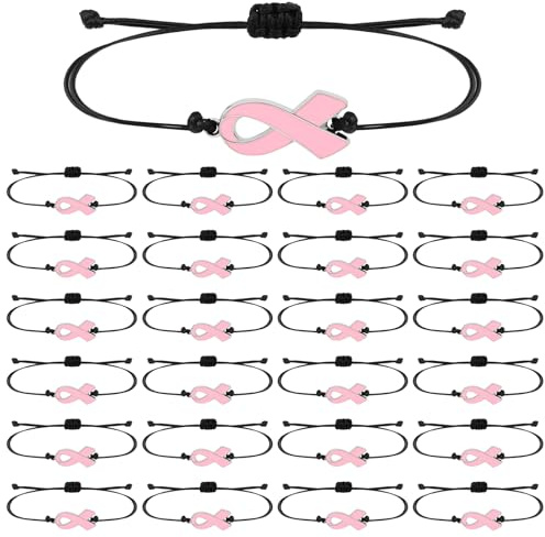 24 bracelets de sensibilisation au cancer du sein pour femmes, bracelets ruban rose, cordon réglable et ruban tressé, accessoires pour la poitrine, bijoux de soutien pour les survivantes du cancer.