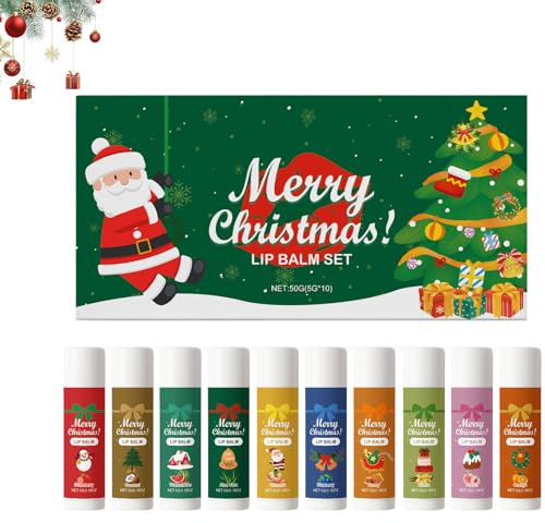 Junjie Set di 10 balsami per labbra idratanti, regalo di Natale, balsamo per labbra idratante, cura delle labbra