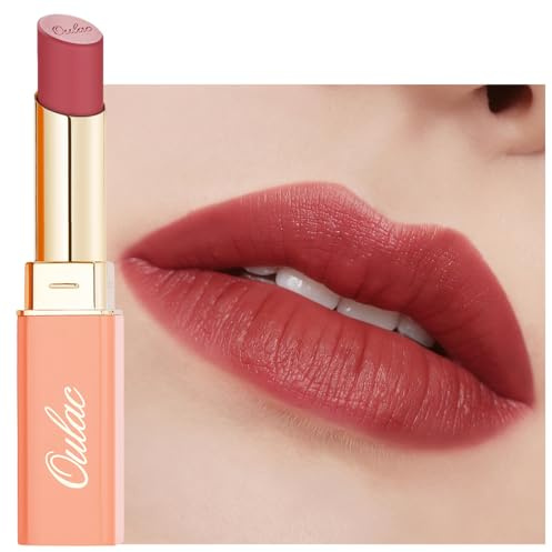 Oulac Satin Matte Lipstick, Brick Red Long Lasting Lipsticks for Women, High Coverage Creamy Lip Colour, Smooth Application, Hydrating & Vegan Formula Lip Makeup, 4.3g, SG20