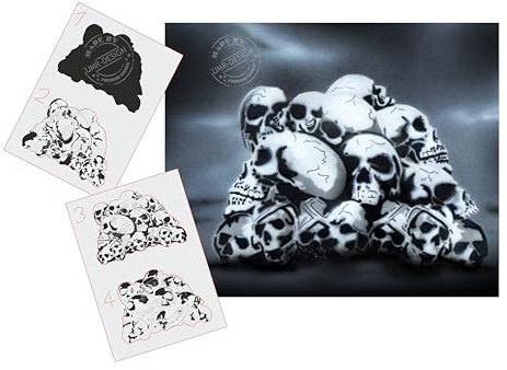 UMR-Design AS-149 skull heap Plantilla para aerografía Step by Step Size M