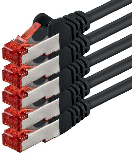 1aTTack.de 5x 3 Meter - Cat 6 Netzwerk-Kabel Patch-Kabel Cat6 RJ45 SFTP - Schwarz