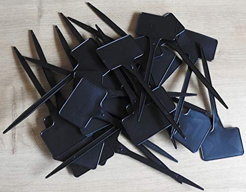 Viridis Hortus - 50 x 6 Black Plastic Plant T Labels 150 x 55 x 35 with 1 x Fine White (1mm) Nib Permanent Marker Pen