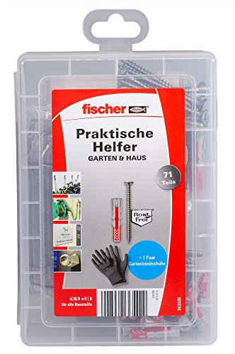 fischer easyDIY 71 Piece Garden and Balcony Box - Durable and Sturdy Dowels Set with Rustproof Screws - 6-8mm Diameter, 30-40mm Length, DIY - Includes Size 9 Gardening Gloves