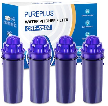 PUREPLUS CRF950Z Pitcher Water Filter Replacement for Pur PPF900Z, PPF951K, PPT700W, CR-1100C, DS-1800Z, CR-6000C, PPT711W, PPT711, PPT710W, PPT111W, PPT111R and All PUR Pitchers and Dispensers, 4PACK