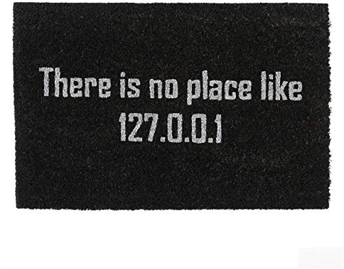 Relaxdays Felpudo Coco There is no Place Like 127.0.0.1, Alfombrilla Entrada Geek, Limpiapiés Friki, 60 x 40 cm, Negro