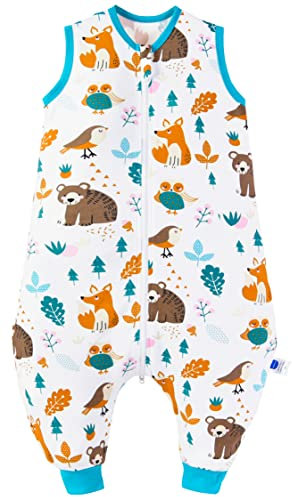 Chilsuessy Baby Schlafsack Sommer mit Füßen 0.5 Tog 100% Baumwolle Kinder Sommerschlafsack für Jungen und Mädchen, Waldtiere, 80 cm (1er Pack)