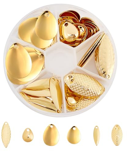 SUPERFINDINGS About 80pcs 6 Styles Golden Iron Fishing Lures Oval Horse Fishing Attractor Spinner Blades Artificial Fishing Lure Accessories for Freshwater Saltwater Fishing